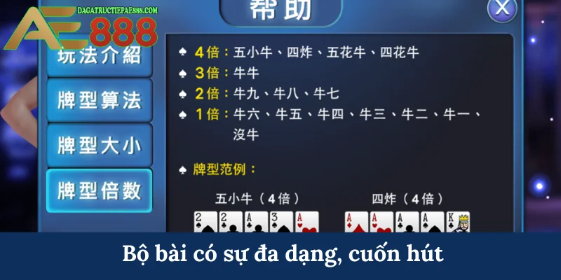 Ngưu Ngưu Cướp Cái - Bá chủ bàn đấu, cơ hội kiếm tiền lớn 7 Bộ bài có sự đa dạng, cuốn hút