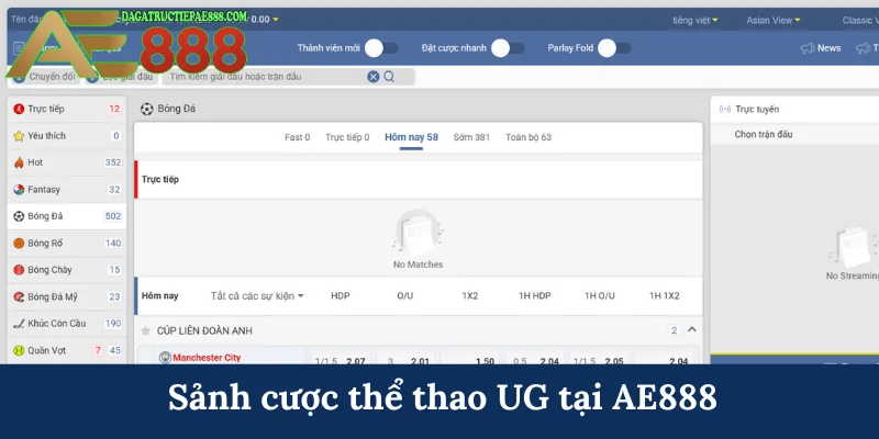 Thể thao UG - Sảnh cược đẳng cấp quốc tế tại AE888 5 Sảnh cược thể thao UG tại AE888