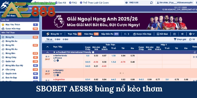 SBOBET - Sảnh thể thao uy tín thu hút cược thủ tại AE888 5 SBOBET AE888 bùng nổ kèo thơm