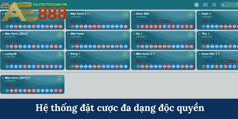 Keno - Hình thức tham gia cá cược thịnh hành tại ae888 6 Hệ thống đặt cược đa dạng độc quyền